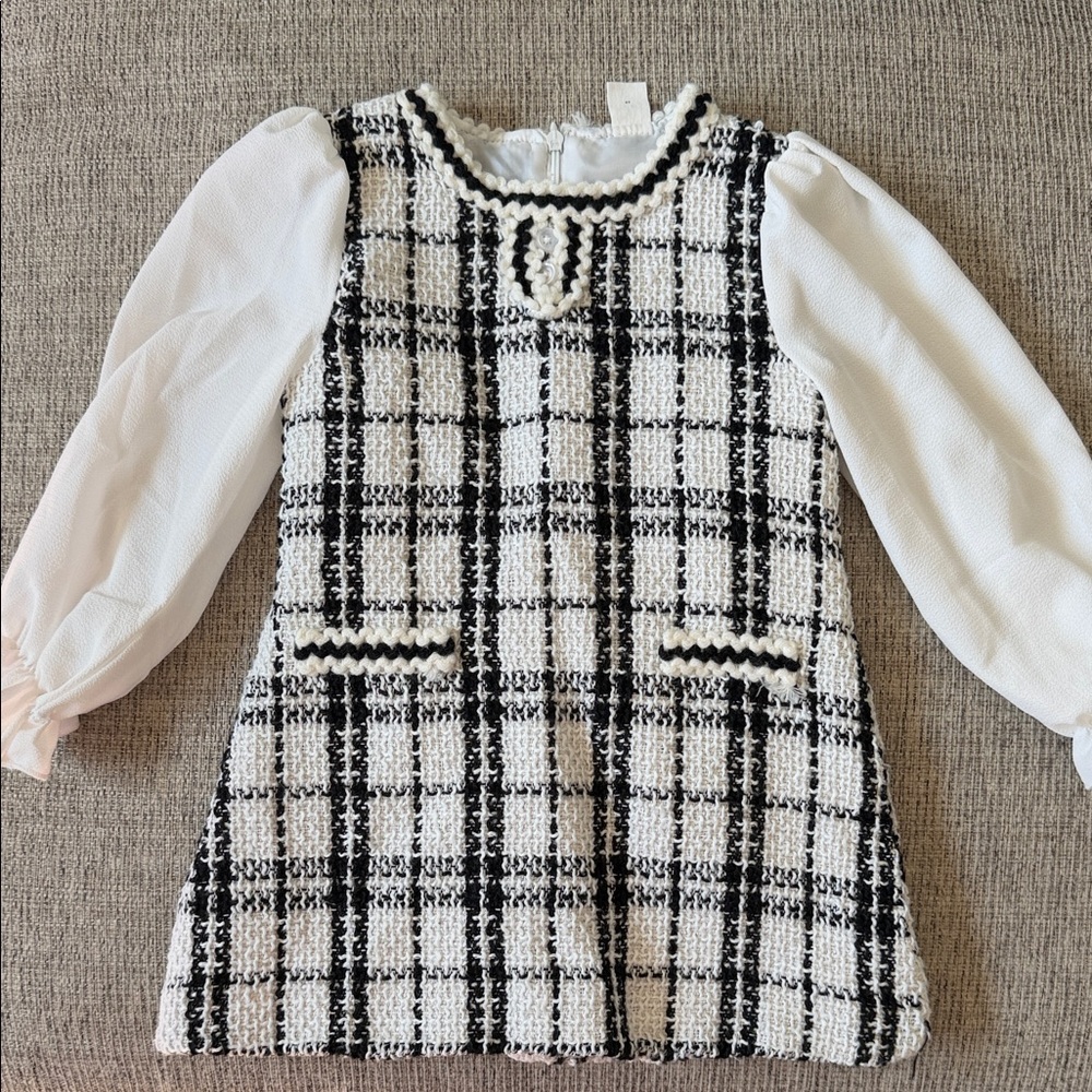 SHEIN Black and White Plaid Kids Dress